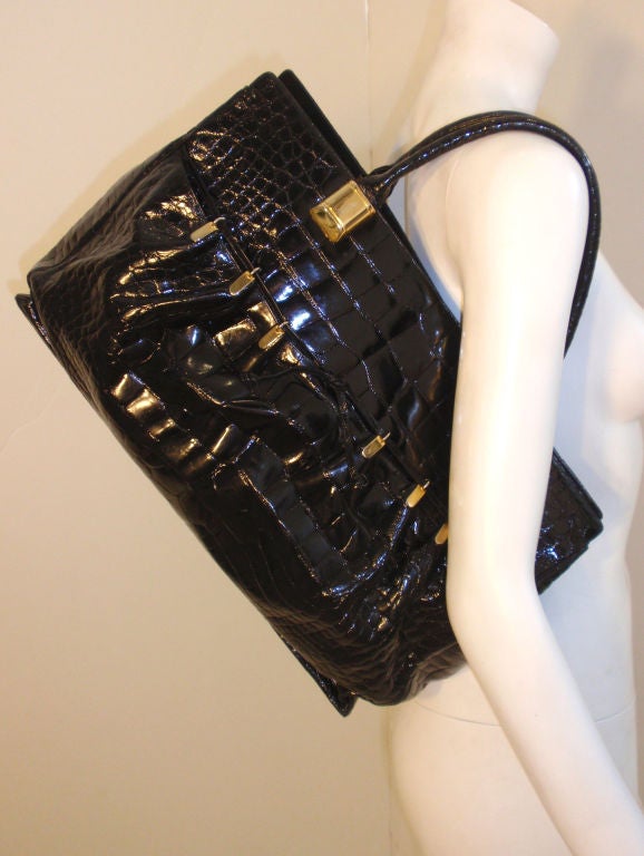 RARE, Judith Leiber Large Black Crocodile Handbag, 1970 7