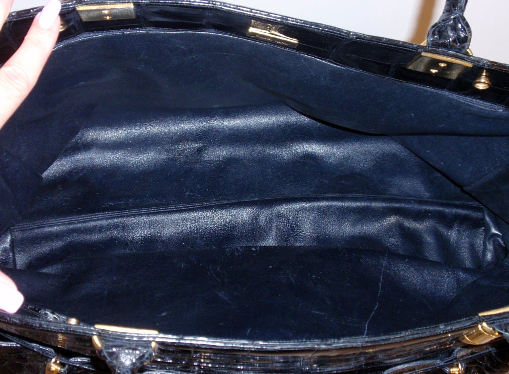 RARE, Judith Leiber Large Black Crocodile Handbag, 1970 6