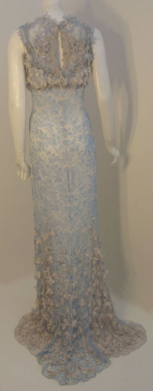 Women's Badgley Mischka Baby Blue Silk Floral Gown