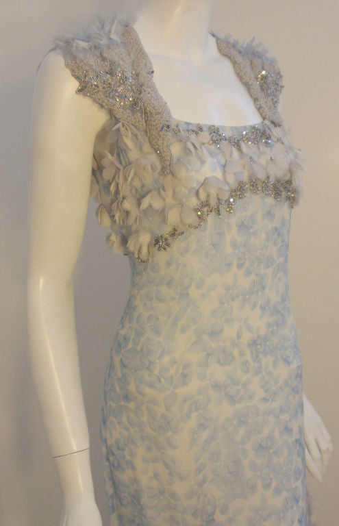 Badgley Mischka Baby Blue Silk Floral Gown 2