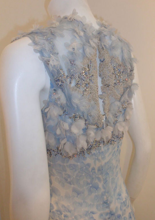 Badgley Mischka Baby Blue Silk Floral Gown 3