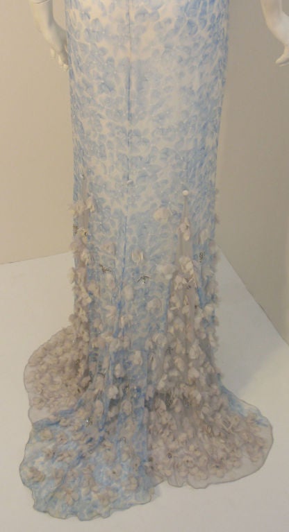 Badgley Mischka Baby Blue Silk Floral Gown 5