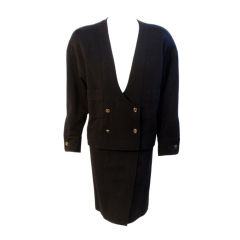 Chanel 2pc Black Jacket and Skirt Set, 1980's