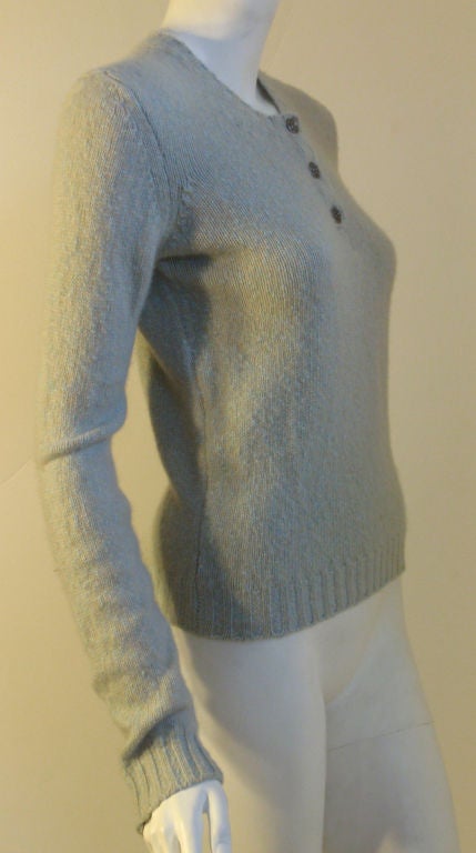 Chanel 2004 Pale Blue Cashmere Sweater with Camellia Snap Closures 38 In Excellent Condition In Los Angeles, CA