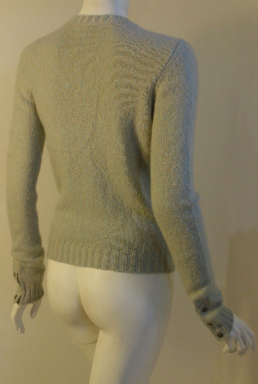 Chanel 2004 Pale Blue Cashmere Sweater with Camellia Snap Closures 38 1