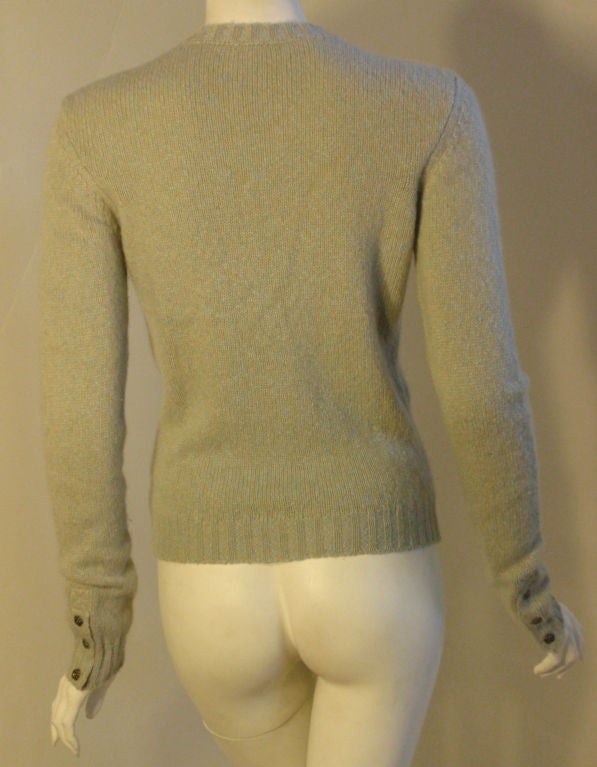 Chanel 2004 Pale Blue Cashmere Sweater with Camellia Snap Closures 38 2