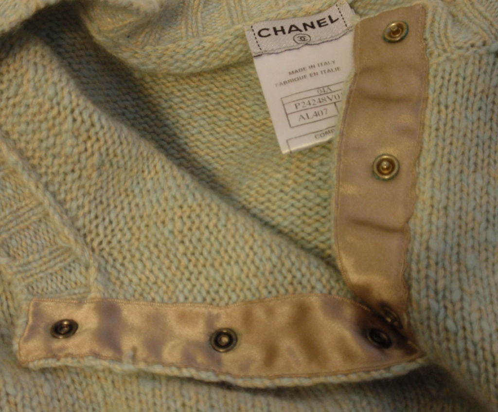 Chanel 2004 Pale Blue Cashmere Sweater with Camellia Snap Closures 38 4