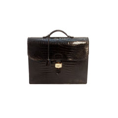 Retro Hermes RARE Black Crocodile Briefcase, Circa 1980