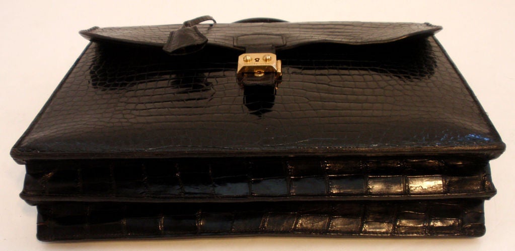 Hermes RARE Black Crocodile Briefcase, Circa 1980 3