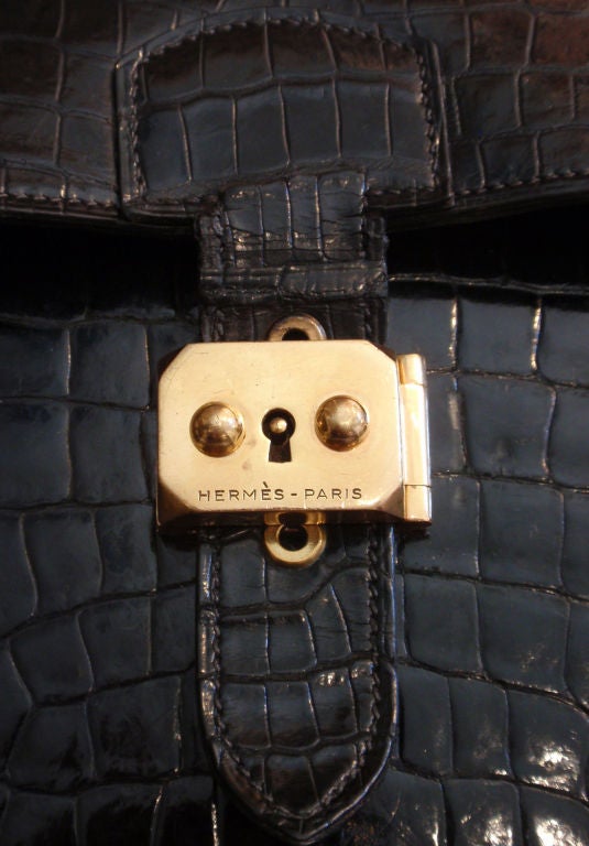 Hermes RARE Black Crocodile Briefcase, Circa 1980 5