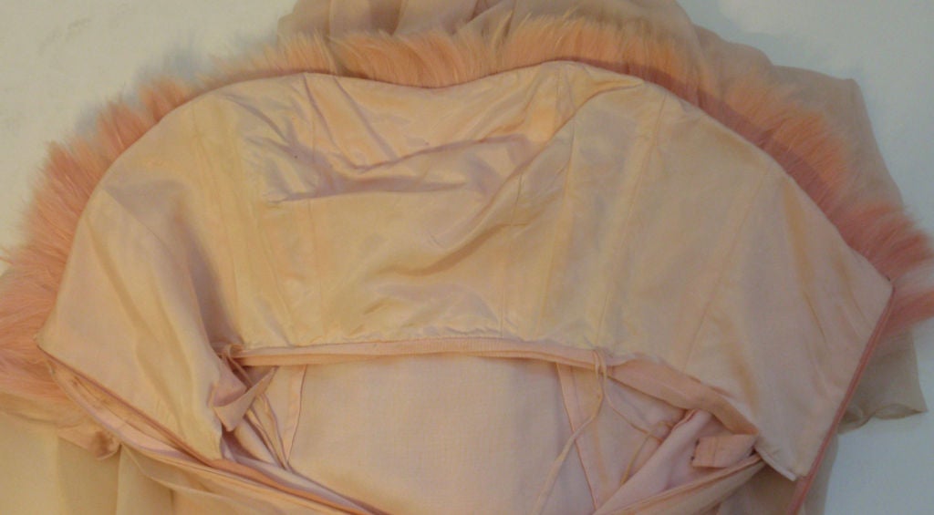 1960's Attributed to Sarmi, Pale Blush Pink Chiffon Gown with Feather bodice For Sale 1