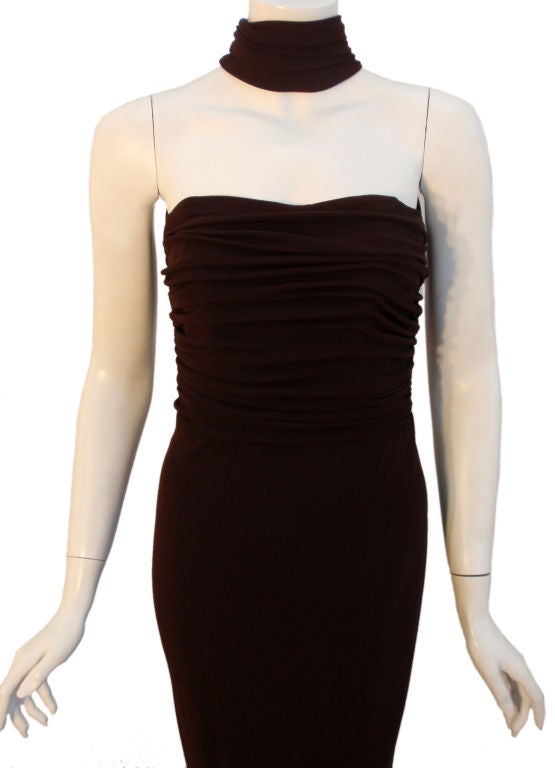 Black Halston Dark Brown Reverse Halter Backless Evening Gown