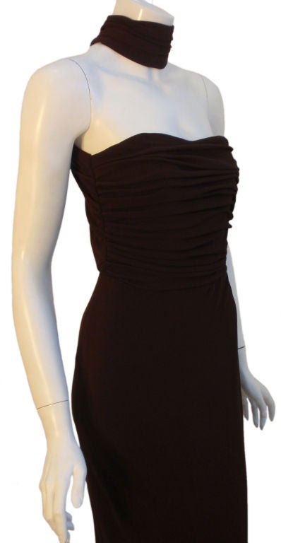 Halston Dark Brown Reverse Halter Backless Evening Gown In Excellent Condition In Los Angeles, CA