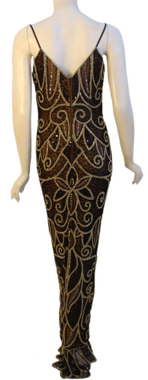 Bob Mackie Deco Style Black and Gold Long Beaded Gown, Circa 1980's 2