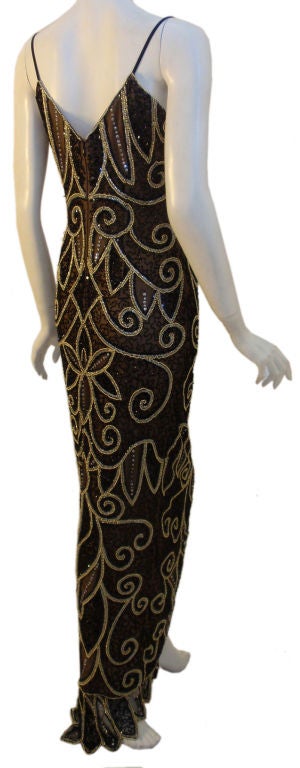 Bob Mackie Deco Style Black and Gold Long Beaded Gown, Circa 1980's 1