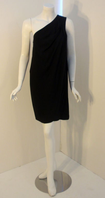 Valentino Black wool One Shoulder Cocktail Dress, 1980's size 8-10 For Sale 4