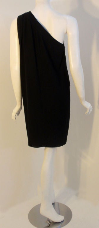 Women's Valentino Black wool One Shoulder Cocktail Dress, 1980's size 8-10 For Sale