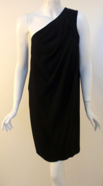 Valentino Black wool One Shoulder Cocktail Dress, 1980's size 8-10 For Sale 1