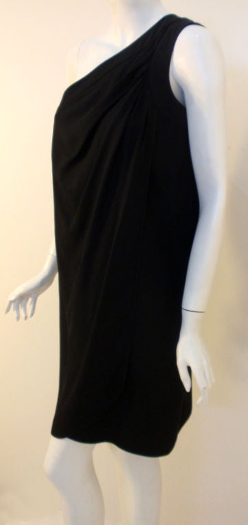 Valentino Black wool One Shoulder Cocktail Dress, 1980's size 8-10 For Sale 2