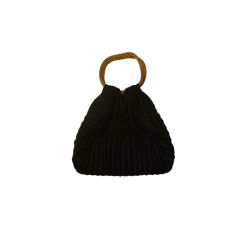 Tury Black Pleated Satin Handbag w/Gold Hardware
