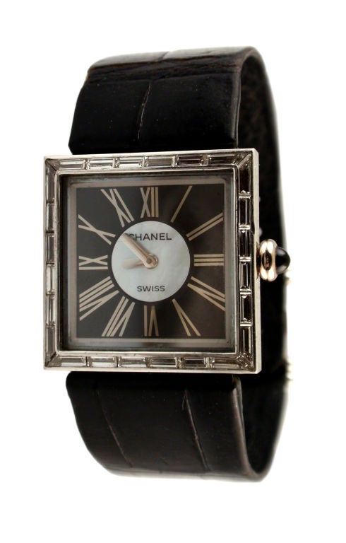 Chanel 18K White Gold Watch w/Diamond Baguettes, Circa 1989 2