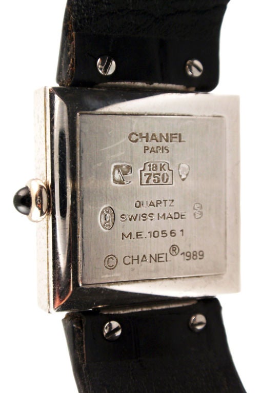 Women's Chanel 18K White Gold Watch w/Diamond Baguettes, Circa 1989