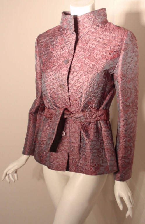 Women's Valentino Purple Quilted Silk Jacket w/Red Stitching, Circa 1990