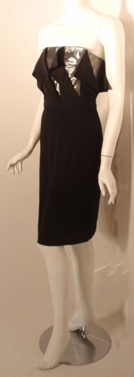 Chloe Black & Silver Peek-a-boo Panel Strapless Cocktail Dress, Circa 1980 In Excellent Condition For Sale In Los Angeles, CA
