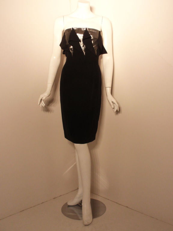 Chloe Black & Silver Peek-a-boo Panel Strapless Cocktail Dress, Circa 1980 For Sale 3
