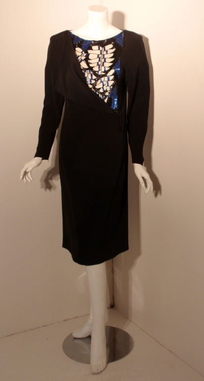 Chloe Black Long Sleeve Dress With Beading, Circa 1980 For Sale 6
