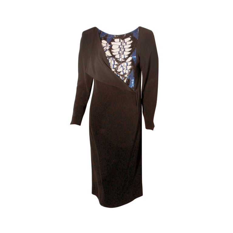 Chloe Black Long Sleeve Dress With Beading, Circa 1980 For Sale