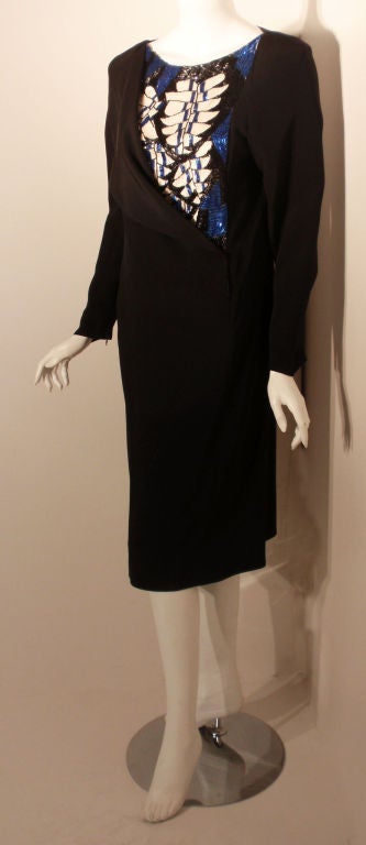 Chloe Black Long Sleeve Dress With Beading, Circa 1980 In Excellent Condition For Sale In Los Angeles, CA