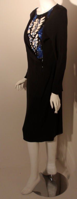 Women's Chloe Black Long Sleeve Dress With Beading, Circa 1980 For Sale