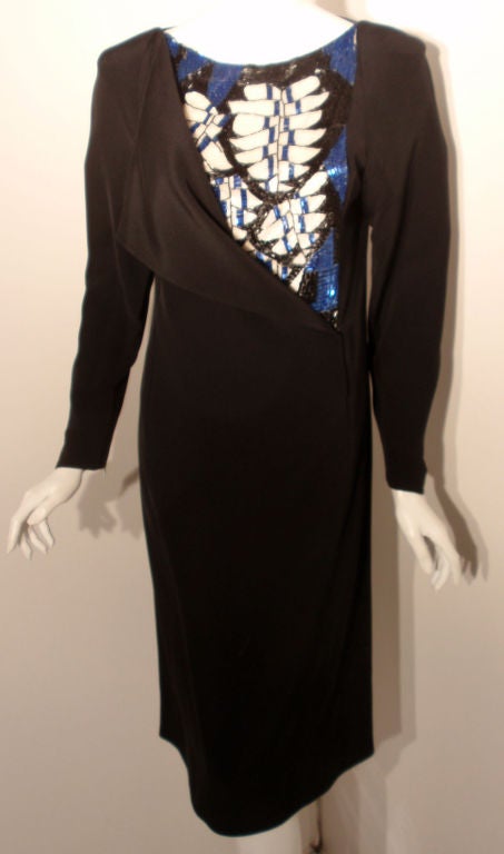 Chloe Black Long Sleeve Dress With Beading, Circa 1980 For Sale 1
