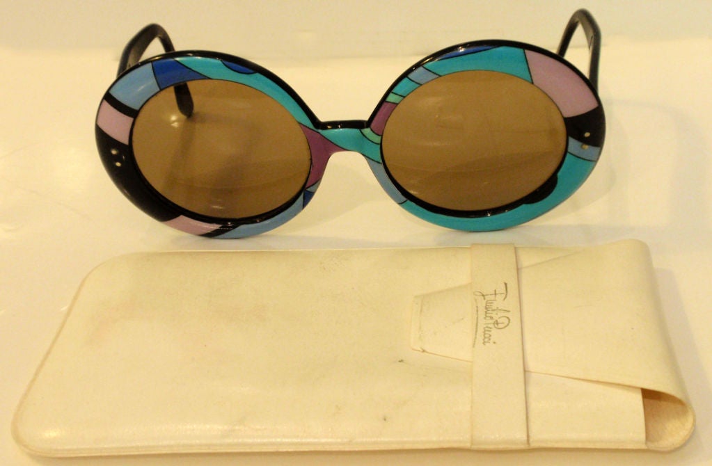 Women's Emilio Pucci Large Round Mod Signature Print Sunglasses, 1960