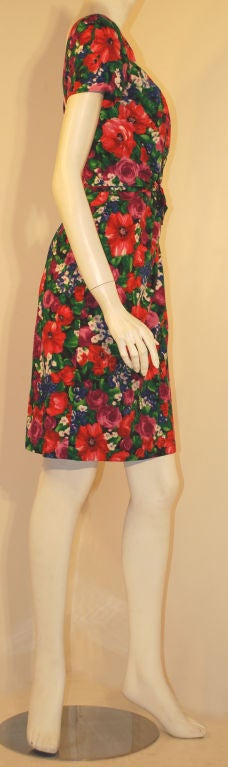Brown Ceil Chapman Floral Print Polished Cotton Twist Waist Dress, Circa 1950's