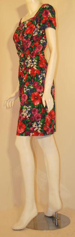 Ceil Chapman Floral Print Polished Cotton Twist Waist Dress, Circa 1950's In Excellent Condition In Los Angeles, CA