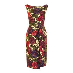 Ceil Chapman Violet Cotton Floral Print Wiggle Dress, Circa 1950's 5