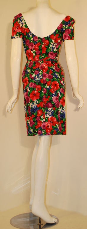 Women's Ceil Chapman Floral Print Polished Cotton Twist Waist Dress, Circa 1950's