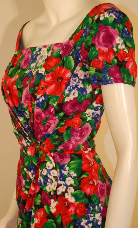 Ceil Chapman Floral Print Polished Cotton Twist Waist Dress, Circa 1950's 2