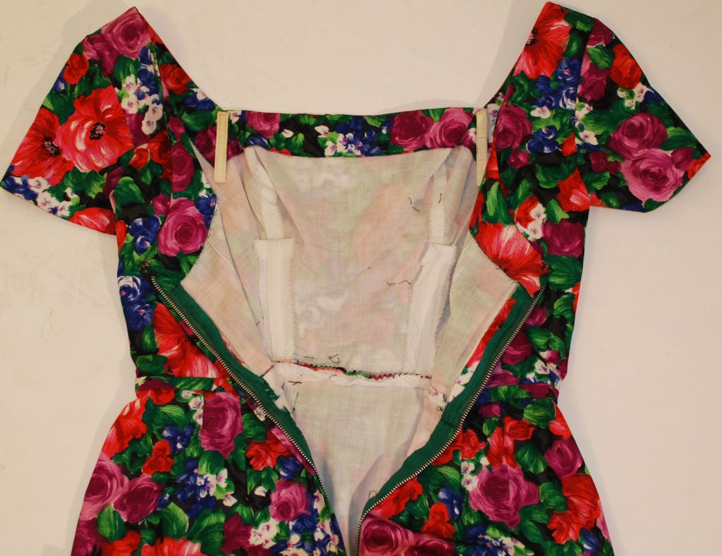 Ceil Chapman Floral Print Polished Cotton Twist Waist Dress, Circa 1950's 5