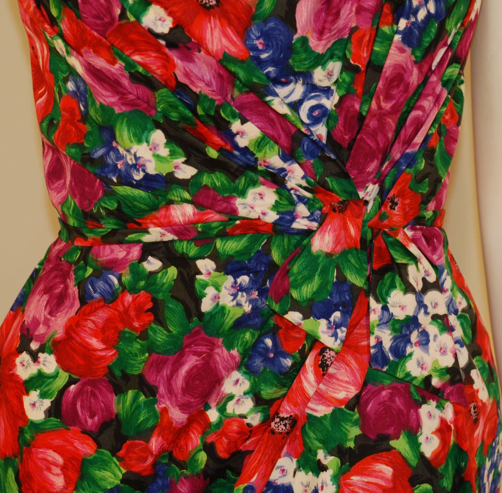 Ceil Chapman Floral Print Polished Cotton Twist Waist Dress, Circa 1950