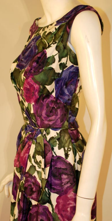 Ceil Chapman Violet Cotton Floral Print Wiggle Dress, Circa 1950's For ...