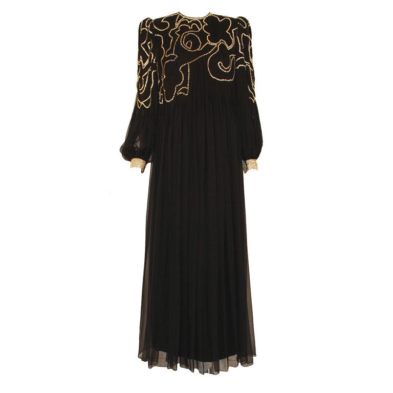 Galanos Long Black Chiffon Gown, Circa 1980's