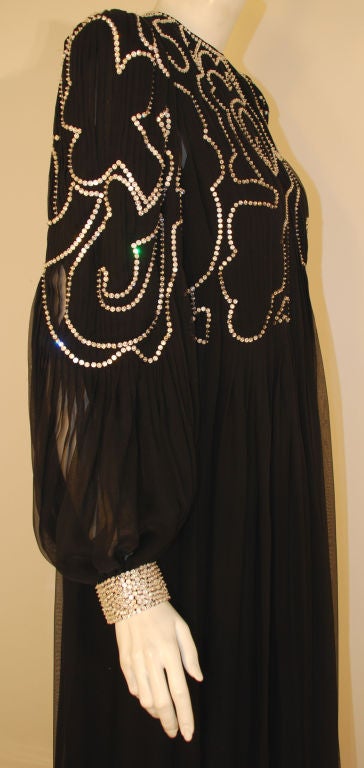 Galanos Long Black Chiffon Gown, Circa 1980's 2