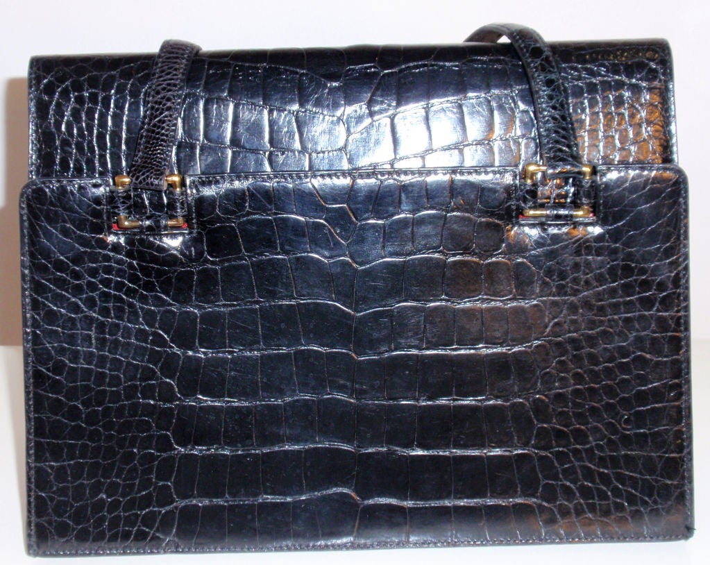 Women's Renaud Pellegrino Vintage Black Alligator Handbag, Circa 1990