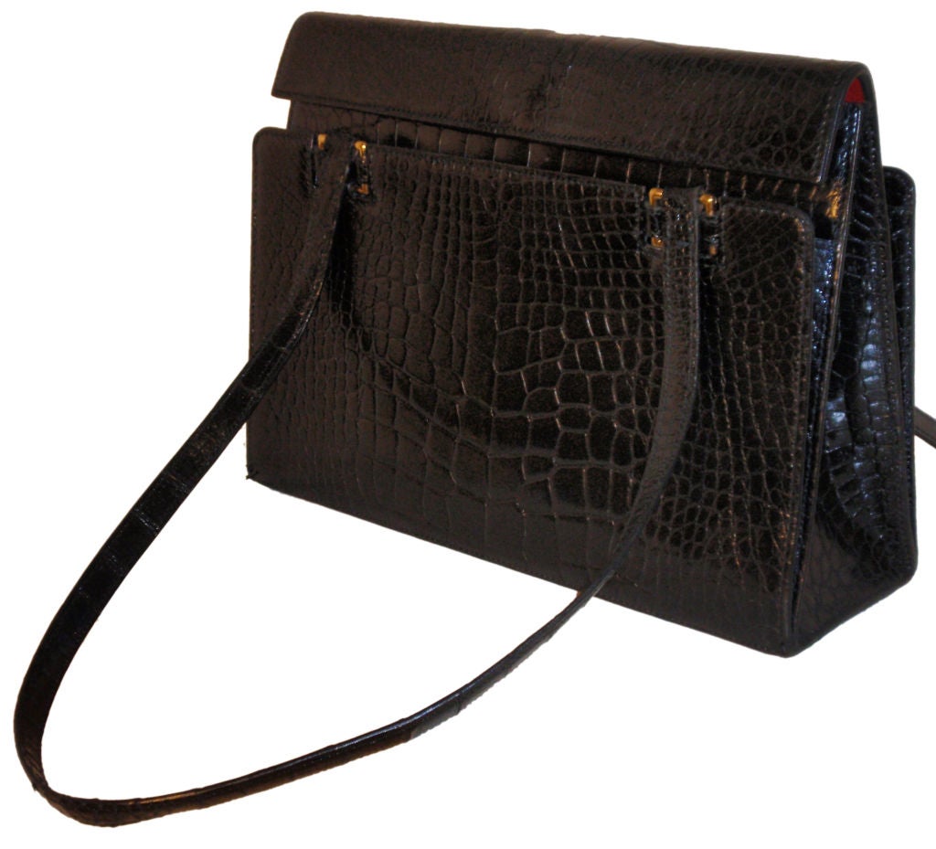 Renaud Pellegrino Vintage Black Alligator Handbag, Circa 1990 1