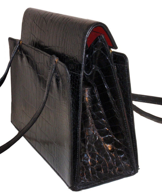 Renaud Pellegrino Vintage Black Alligator Handbag, Circa 1990 2