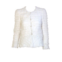 Vintage Chanel White Jacket w/Pearl Logo Buttons and Sequins