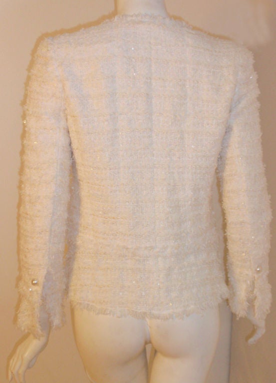 Chanel White Jacket w/Pearl Logo Buttons and Sequins 1